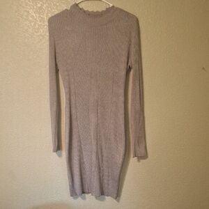 Almost Famous Gray Ribbed Long Sleeve Bodycon Dress